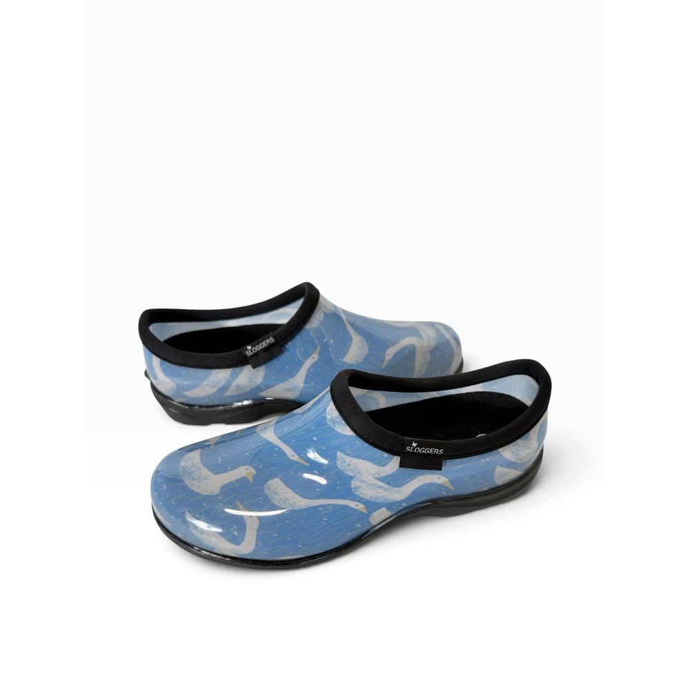 Sloggers Womens Blue Whimsical Geese Waterproof Garden Shoes Clogs Size 8